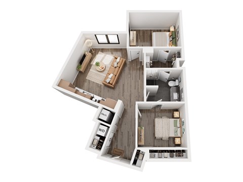 Floor plan for 2 beds, 1 bath, 865 sqft
